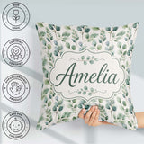 Custom Name Soft Eucalyptus Leaves Watercolor Botanical Seamless Square Filled Cushion Throw Pillow Sofa Bed Home Decor Zip Washable UK Made