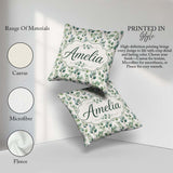 Custom Name Soft Eucalyptus Leaves Watercolor Botanical Seamless Square Filled Cushion Throw Pillow Sofa Bed Home Decor Zip Washable UK Made