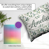 Custom Name Soft Eucalyptus Leaves Watercolor Botanical Seamless Square Filled Cushion Throw Pillow Sofa Bed Home Decor Zip Washable UK Made