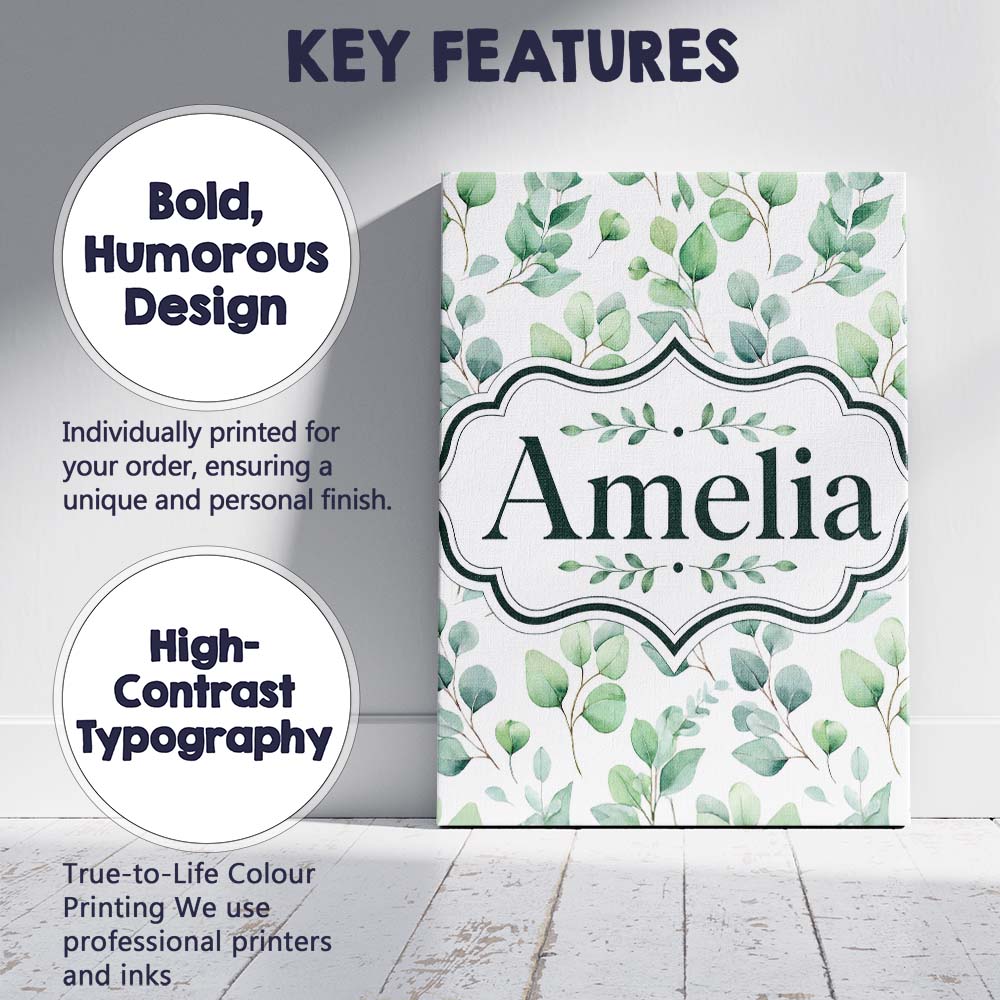 Personalised Name Light Sage Green Eucalyptus Custom Unique Gift Idea Modern Room Accent Canvas Wall Art Print Decor Picture Ready to Hang