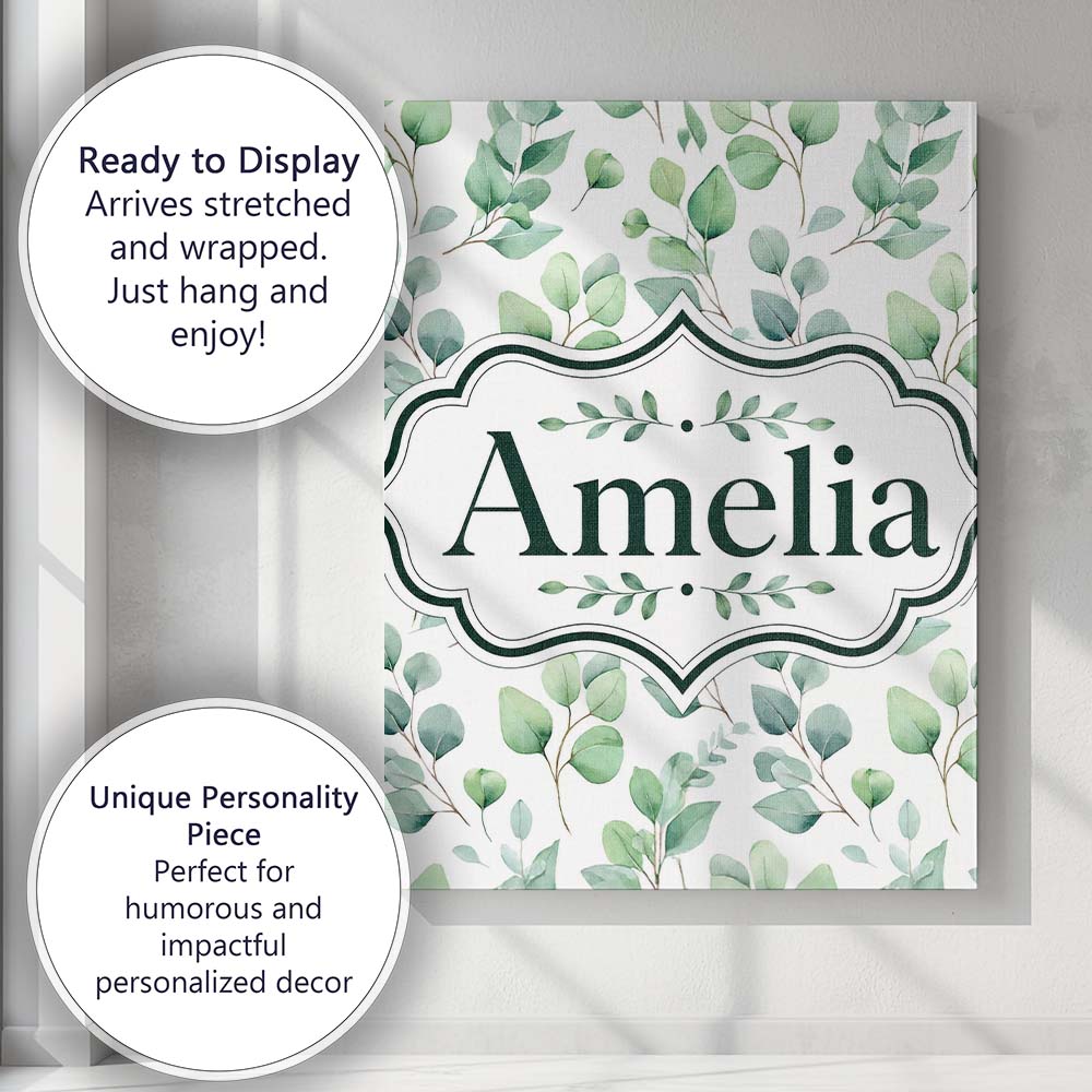 Personalised Name Light Sage Green Eucalyptus Custom Unique Gift Idea Modern Room Accent Canvas Wall Art Print Decor Picture Ready to Hang