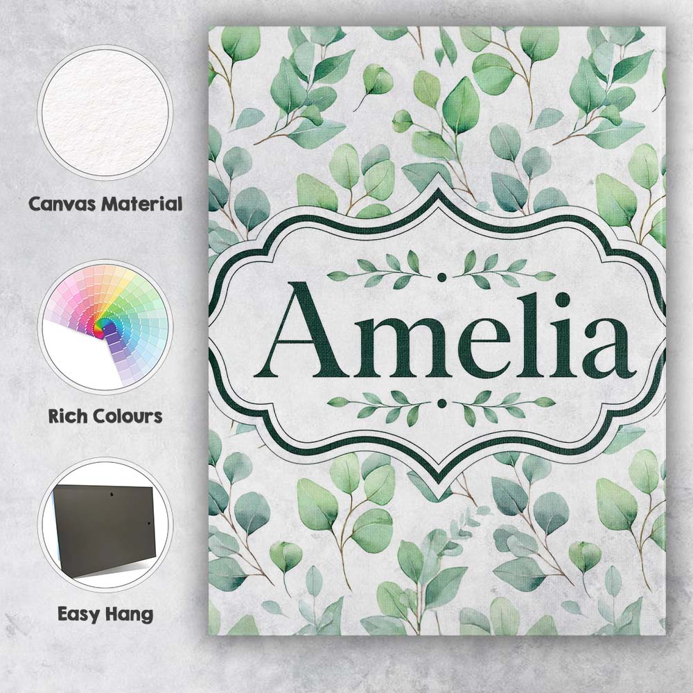Personalised Name Light Sage Green Eucalyptus Custom Unique Gift Idea Modern Room Accent Canvas Wall Art Print Decor Picture Ready to Hang