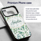 Muted Green Eucalyptus Branches Minimal Seamless Custom Name Protective Phone Case Mobile Cover Durable Everyday Smartphone Shock Resistant