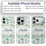 Muted Green Eucalyptus Branches Minimal Seamless Custom Name Protective Phone Case Mobile Cover Durable Everyday Smartphone Shock Resistant