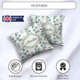 Custom Name Delicate Eucalyptus Leaves Natural Seamless Pattern Square Filled Cushion Throw Pillow Sofa Bed Home Decor Zip Washable UK Made