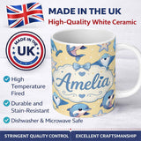 Personalized Custom Name Cute Dolphins Stingrays and Starfish Ocean Animals Seamless Pattern 11oz Ceramic Coffee Tea Mug White Large Handle