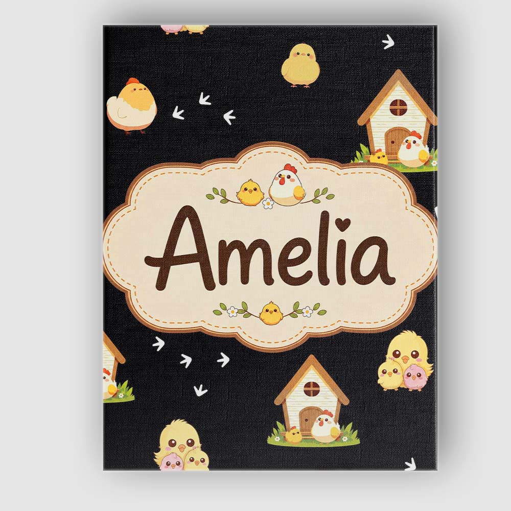 Personalised Name Cute Cartoon Chickens Custom  Modern Room Accent Elegant Feature Canvas Wall Art Print Decor Picture Ready to Hang