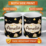 Personalized Custom Name Cute Cartoon Chickens Farmhouse Seamless Pattern Name Unique Gift 11oz Ceramic Coffee Tea Mug White Large Handle