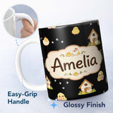 Personalized Custom Name Cute Cartoon Chickens Farmhouse Seamless Pattern Name Unique Gift 11oz Ceramic Coffee Tea Mug White Large Handle