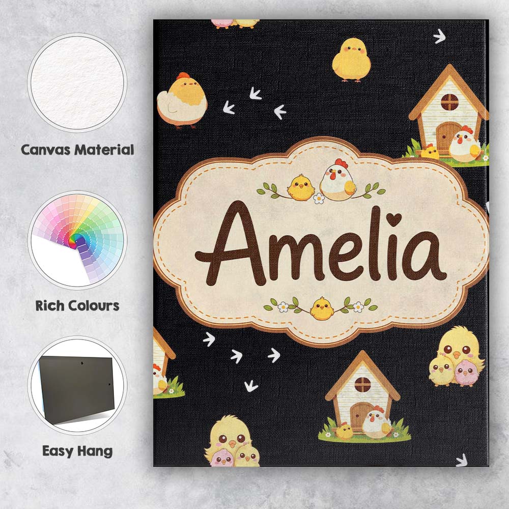 Personalised Name Cute Cartoon Chickens Custom  Modern Room Accent Elegant Feature Canvas Wall Art Print Decor Picture Ready to Hang