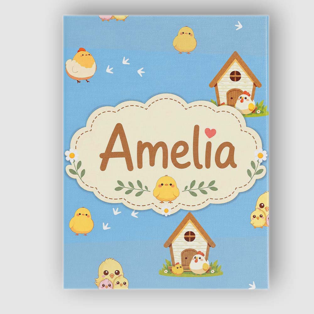 Personalised Name Cute Baby Chickens Blue Custom  Unique Gift Idea Elegant Feature Canvas Wall Art Print Decor Picture Ready to Hang