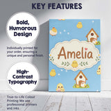 Personalised Name Cute Baby Chickens Blue Custom  Unique Gift Idea Elegant Feature Canvas Wall Art Print Decor Picture Ready to Hang