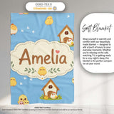 Cute Baby Chickens Blue Background Seamless Pattern Name Unique Gift  Personalised Custom Name Super Soft Fleece Blanket Bed Sofa Throw