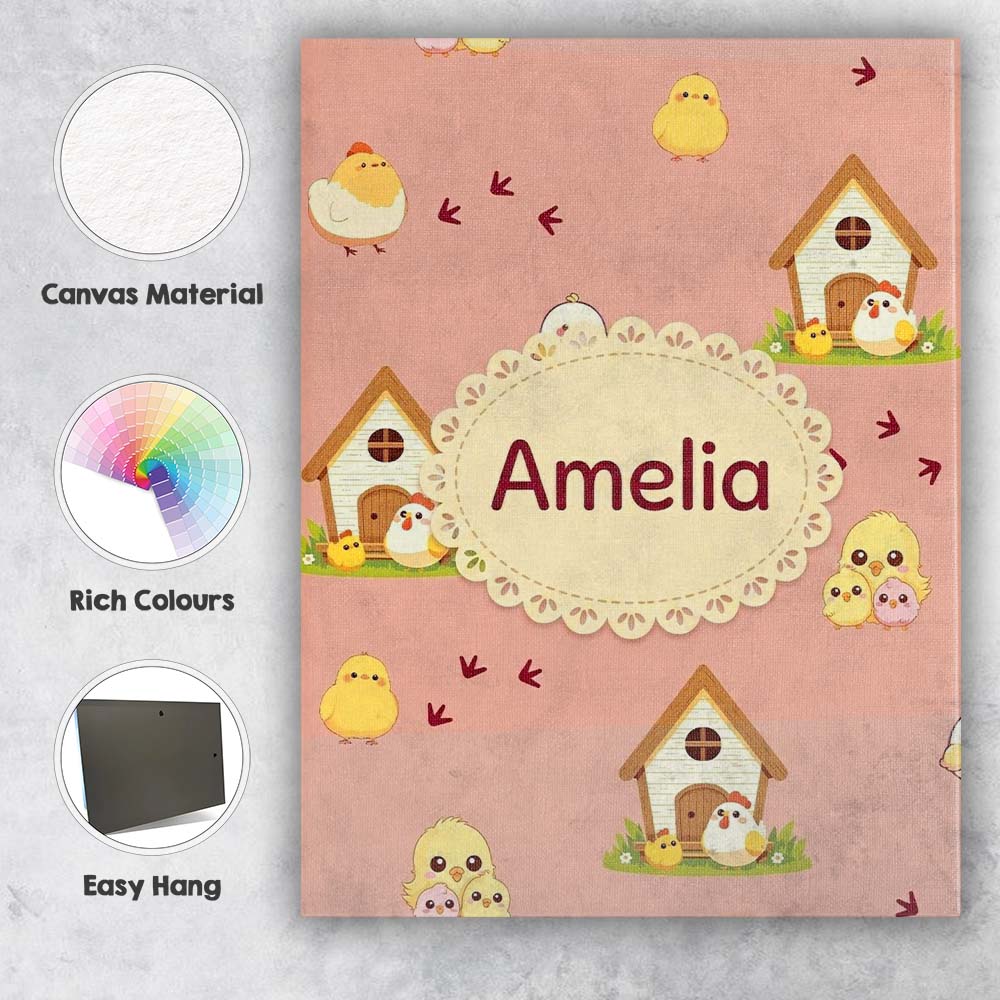 Personalised Name Cute Cartoon Chickens Custom  Modern Room Accent Elegant Feature Canvas Wall Art Print Decor Picture Ready to Hang