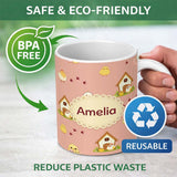 Personalized Custom Name Cute Cartoon Chickens Farmhouse Pattern Soft Beige Background 11oz Ceramic Coffee Tea Mug White Large Handle