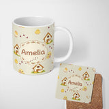 Personalized Custom Name Cute Cartoon Chickens Farmhouse Pattern Neutral Cream Background 11oz Ceramic Coffee Tea Mug White Large Handle