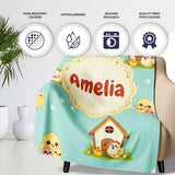 Cute Cartoon Chickens Farmhouse Pattern Soft Mint Background  Personalised Custom Name Super Soft Fleece Blanket Bed Sofa Throw
