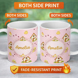 Personalized Custom Name Cute Cartoon Chickens Farmhouse Pattern Blush Pink Background 11oz Ceramic Coffee Tea Mug White Large Handle