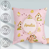 Custom Name Cute Cartoon Farmhouse Pattern Blush Pink Background Square Filled Cushion Throw Pillow Sofa Bed Home Decor Zip Washable UK Made