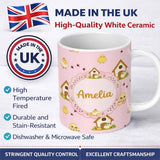 Personalized Custom Name Cute Cartoon Chickens Farmhouse Pattern Blush Pink Background 11oz Ceramic Coffee Tea Mug White Large Handle