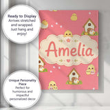 Personalised Name Cute Cartoon Chickens Custom  Modern Room Accent Elegant Feature Canvas Wall Art Print Decor Picture Ready to Hang