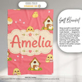 Cute Cartoon Chickens Farmhouse Pattern Coral Pink Background  Personalised Custom Name Super Soft Fleece Blanket Bed Sofa Throw