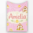 Cute Cartoon Chickens Farmhouse Pattern Rose Pink Background  Personalised Custom Name Super Soft Fleece Blanket Bed Sofa Throw