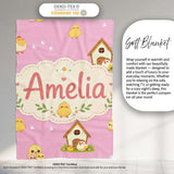 Cute Cartoon Chickens Farmhouse Pattern Rose Pink Background  Personalised Custom Name Super Soft Fleece Blanket Bed Sofa Throw