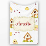 Cute Cartoon Chickens Farmhouse Pattern Light Grey Background  Personalised Custom Name Super Soft Fleece Blanket Bed Sofa Throw