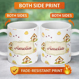 Personalized Custom Name Cute Cartoon Chickens Farmhouse Pattern Light Grey Background 11oz Ceramic Coffee Tea Mug White Large Handle