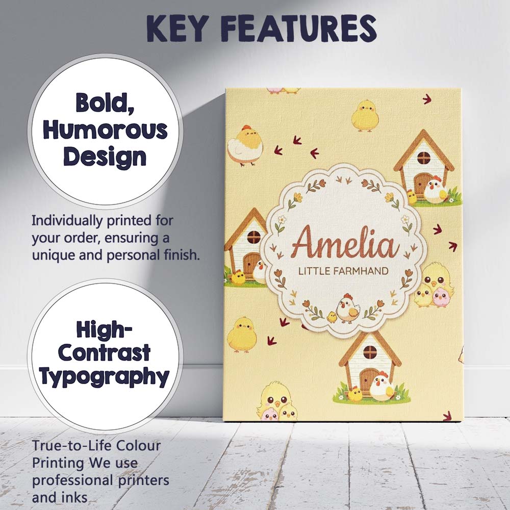 Personalised Name Cute Cartoon Chickens Custom  Modern Room Accent Elegant Feature Canvas Wall Art Print Decor Picture Ready to Hang
