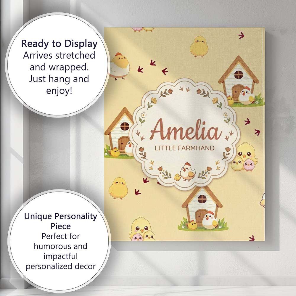 Personalised Name Cute Cartoon Chickens Custom  Modern Room Accent Elegant Feature Canvas Wall Art Print Decor Picture Ready to Hang