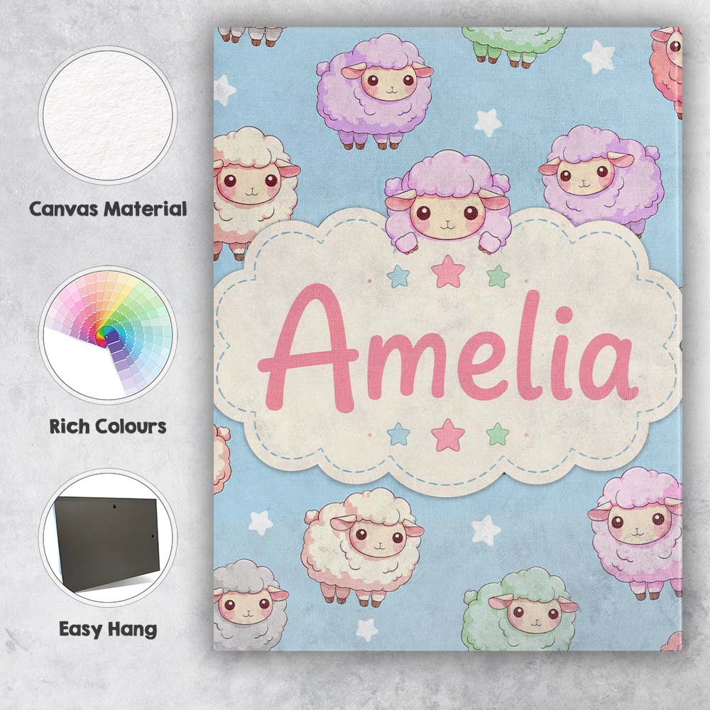 Personalised Name Cute Kawaii Sheep with Custom  Unique Gift Idea Elegant Feature Canvas Wall Art Print Decor Picture Ready to Hang