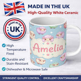 Personalized Custom Name Cute Kawaii Sheep with Starry Sky Background Seamless Pattern Name 11oz Ceramic Coffee Tea Mug White Large Handle
