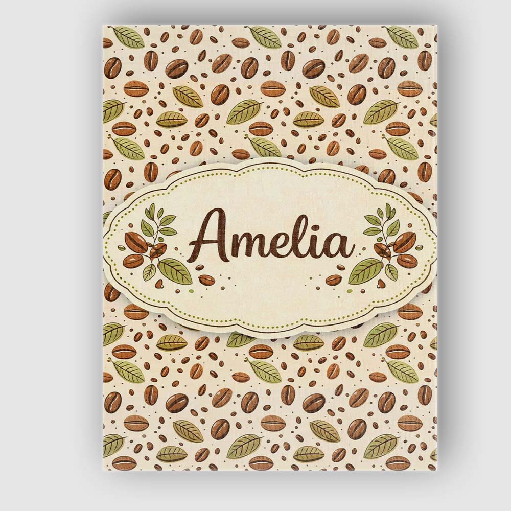 Personalised Name Coffee Plant Beans and Green Leaves Seamless Custom Modern Room Accent Canvas Wall Art Print Decor Picture Ready to Hang