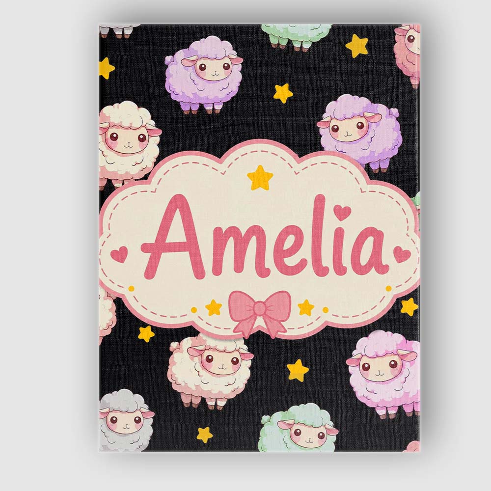 Personalised Name Cute Kawaii Sheep with Custom  Unique Gift Idea Elegant Feature Canvas Wall Art Print Decor Picture Ready to Hang