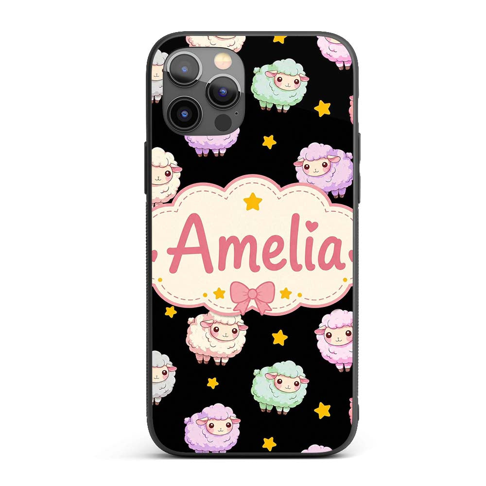 Cute Kawaii Sheep with Night Star Background Custom Name Protective Phone Case Mobile Cover Durable Everyday Smartphone Shock Resistant