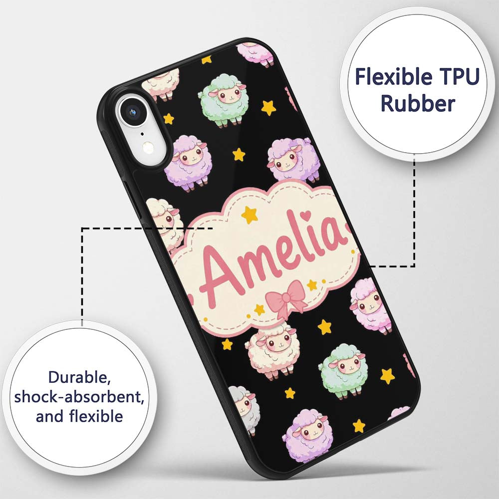 Cute Kawaii Sheep with Night Star Background Custom Name Protective Phone Case Mobile Cover Durable Everyday Smartphone Shock Resistant