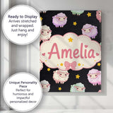 Personalised Name Cute Kawaii Sheep with Custom  Unique Gift Idea Elegant Feature Canvas Wall Art Print Decor Picture Ready to Hang