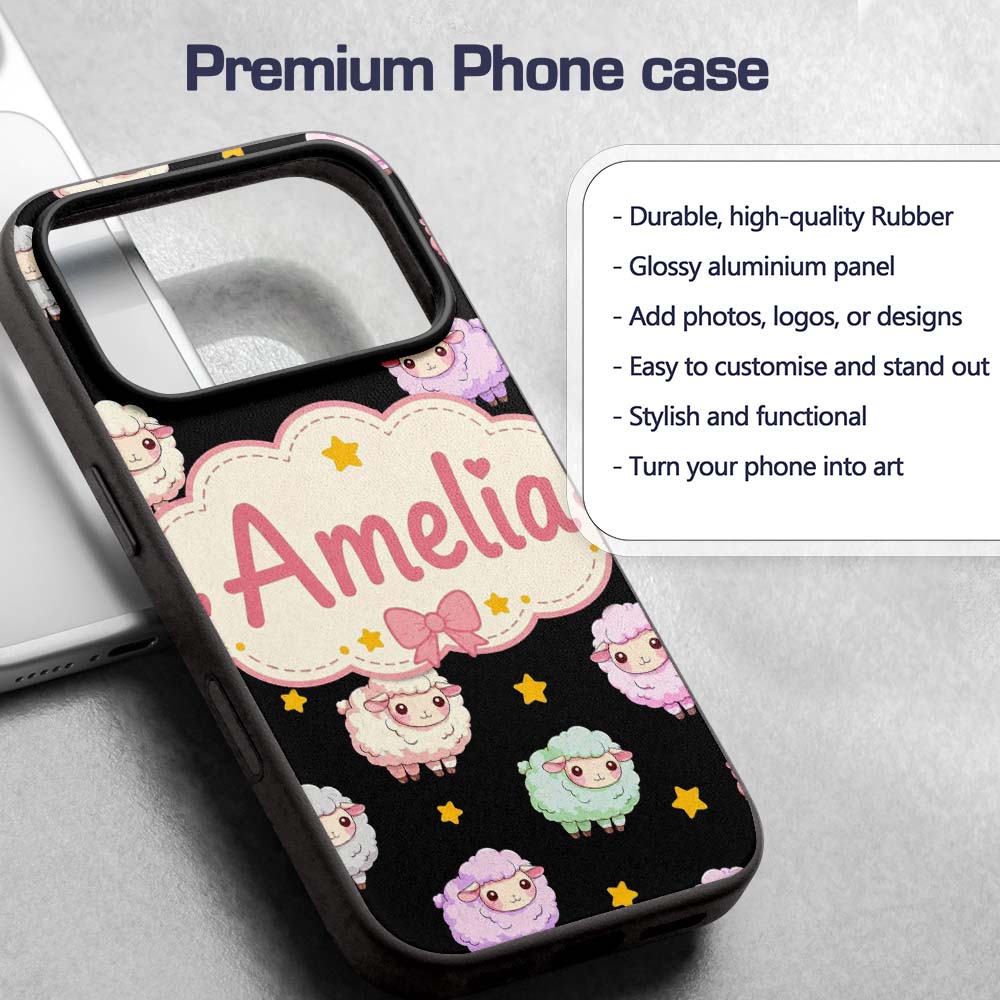 Cute Kawaii Sheep with Night Star Background Custom Name Protective Phone Case Mobile Cover Durable Everyday Smartphone Shock Resistant