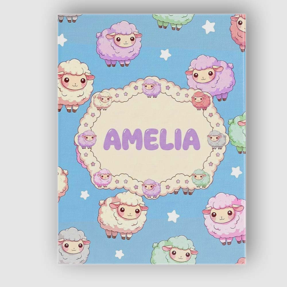Personalised Name Cute Kawaii Sheep with Custom  Unique Gift Idea Elegant Feature Canvas Wall Art Print Decor Picture Ready to Hang