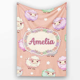Cute Kawaii Sheep with Soft Peach Background Seamless Pattern Name  Personalised Custom Name Super Soft Fleece Blanket Bed Sofa Throw
