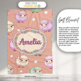 Cute Kawaii Sheep with Soft Peach Background Seamless Pattern Name  Personalised Custom Name Super Soft Fleece Blanket Bed Sofa Throw