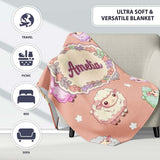 Cute Kawaii Sheep with Soft Peach Background Seamless Pattern Name  Personalised Custom Name Super Soft Fleece Blanket Bed Sofa Throw