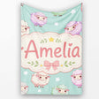 Cute Kawaii Sheep with Mint Star Background Seamless Pattern Name  Personalised Custom Name Super Soft Fleece Blanket Bed Sofa Throw