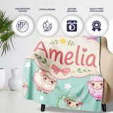 Cute Kawaii Sheep with Mint Star Background Seamless Pattern Name  Personalised Custom Name Super Soft Fleece Blanket Bed Sofa Throw