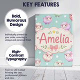 Personalised Name Cute Kawaii Sheep with Custom  Unique Gift Idea Elegant Feature Canvas Wall Art Print Decor Picture Ready to Hang