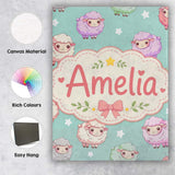 Personalised Name Cute Kawaii Sheep with Custom  Unique Gift Idea Elegant Feature Canvas Wall Art Print Decor Picture Ready to Hang