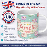 Personalized Custom Name Cute Kawaii Sheep with Mint Star Background Seamless Pattern Name 11oz Ceramic Coffee Tea Mug White Large Handle