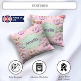 Custom Name Cute Kawaii Sheep with Pastel Pink Seamless Pattern Square Filled Cushion Throw Pillow Sofa Bed Home Decor Zip Washable UK Made